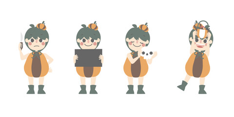 happy halloween holiday festival with character set of boys wearing pumpkin costume, flat vector illustration cartoon character design