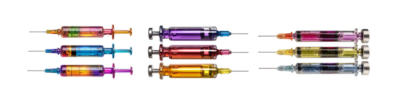 Pack of Vibrant Syringes A Colorful Medical Illustration against transparent Background