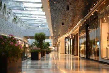 Modern Shopping Mall Interior Design with Green Plants