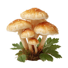 Obraz premium [Transparent Background PNG]Close Up of Cluster of Mushrooms with Leaves