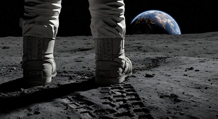 Lunar Footprints: Earthrise on the Moon's Surface