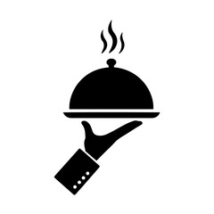 Serving Hot Cooking Food on Hand Icon for Restaurant & Catering Designs