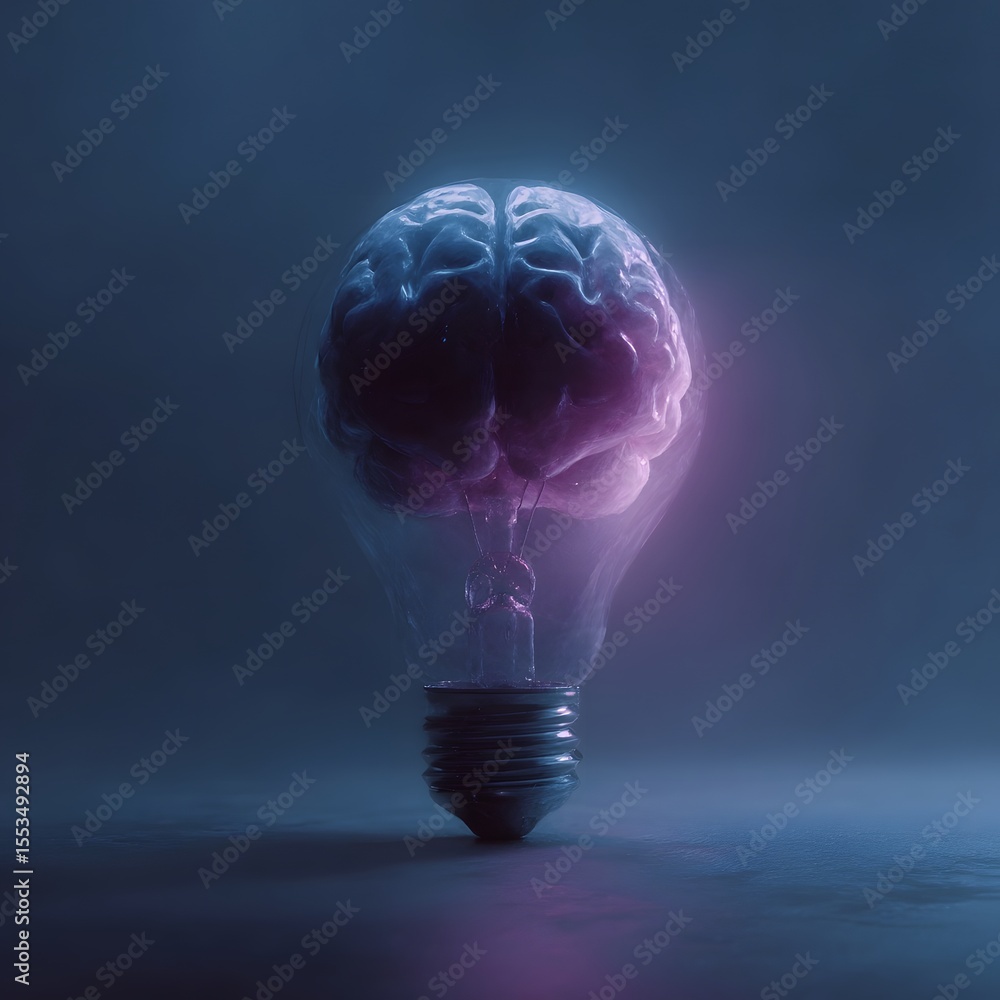 Aufkleber glowing 3d brain like lightbulb in a translucent model