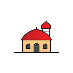 a small village mosque with red roof tiles and sin