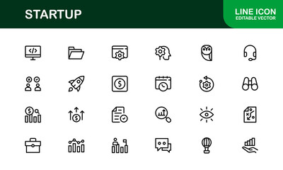 Startup Icon Set in Modern Vector Style Featuring Business Launch, Innovation, and Growth Concepts