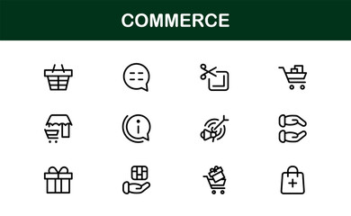 Commerce Line Icon Set – Modern, Professional Thin Outline Icons of Finance, Trade, Banking, Business, Shopping, and Economic Transactions
