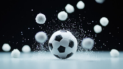 Fototapeta premium Ball factory, Machine simulating impacts on a soccer ball, illustrating ball dynamics and sports technology.