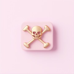 Minimal gold skull and crossbones icon on pastel pink background – ideal for design danger alerts, cyber threats, toxic warnings, or edgy branding visuals