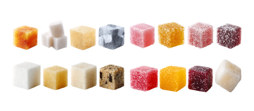 Pack of Variety of Colorful Sugar Cubes and Jellies A Vibrant Collection against transparent Background