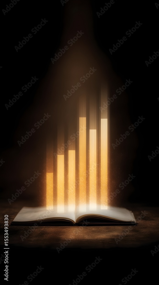 Poster glowing bar chart hovering over open notebook