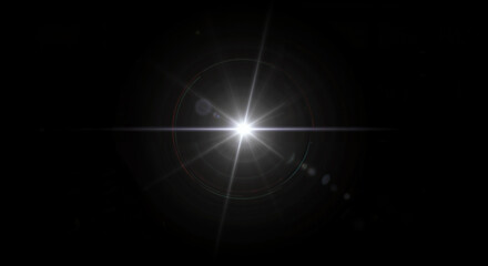 Fototapeta premium Bright white star flare with glow rays on black background