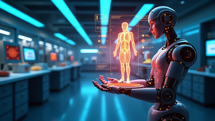 Medical technology Medicine doctor touching electronic medical record on tablet. DNA. Digital healthcare and network connection on hologram modern virtual screen interface, medical technology