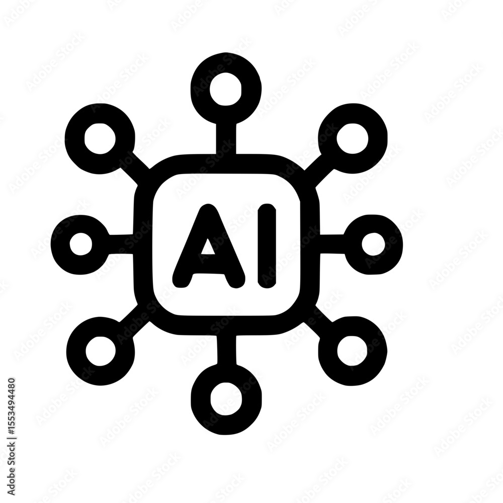 Poster outline simple artificial intelligence circuit board machine learning icon