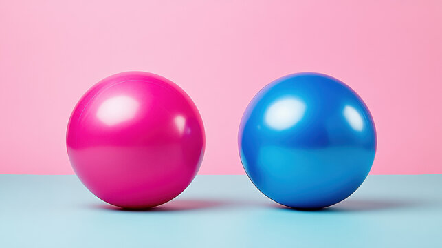 Ball factory, Yoga and fitness balls inflating side-by-side in a colorful setting. - Powered by Adobe