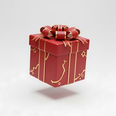 Elegant Red Gift Box with Golden Accents A Festive 3D Render