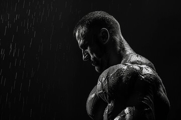 Fototapeta na wymiar Portrait of a Determined Bodybuilder muscular body Showcasing sports Strength and Focus, Generative AI