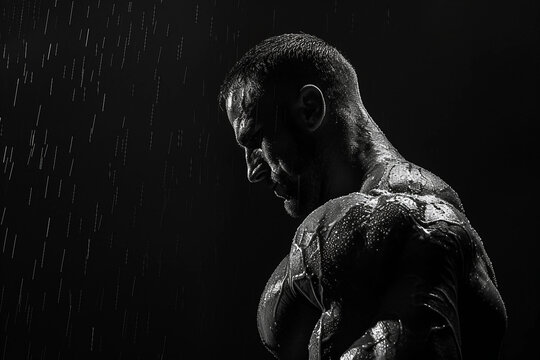 Portrait of a Determined Bodybuilder muscular body Showcasing sports Strength and Focus, Generative AI