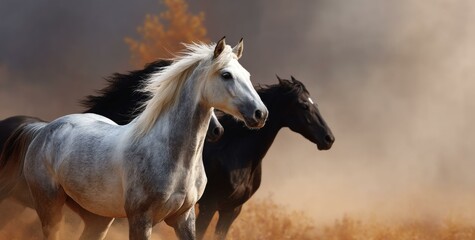 Obraz premium Wild Horses Running Through Dust