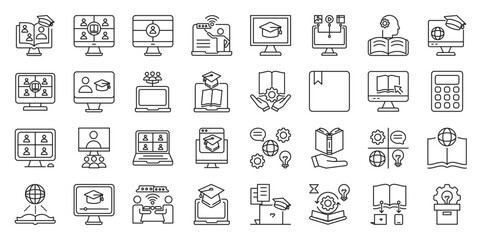Digital Learning Ecosystem set of web icons in line style . digital learning ecosystem, online education, e-learning and virtual classroom. Vector illustration