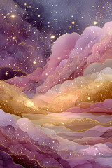 Sparkling Purple and Gold Abstract Clouds
