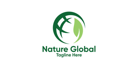 logo design world and leaf,design nature global.
