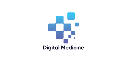 logo design plus and digital,design technology modern medical tech.