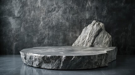 Stone Platform Against Dark Wall.