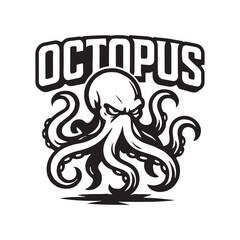 Angry tentacle sea monster graphic for t-shirt design and merchandise logo, octopus vector design