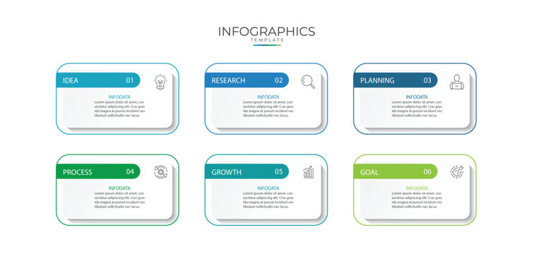 Business infographic template. 6 Step timeline journey. Process diagram, 6 options, Infographic elements vector illustration.