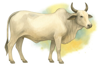 Thai native cow watercolor illustration – Traditional livestock animal