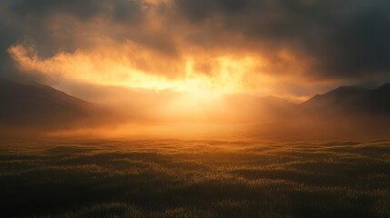 Fototapeta premium Golden Sunrise over Misty Field.