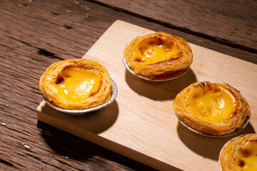 Egg custard tart is a sweet pastry popular in Portugal, England, Hong Kong and Macau.