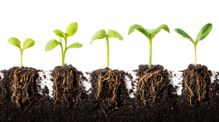 Seedling growth stages, roots and soil