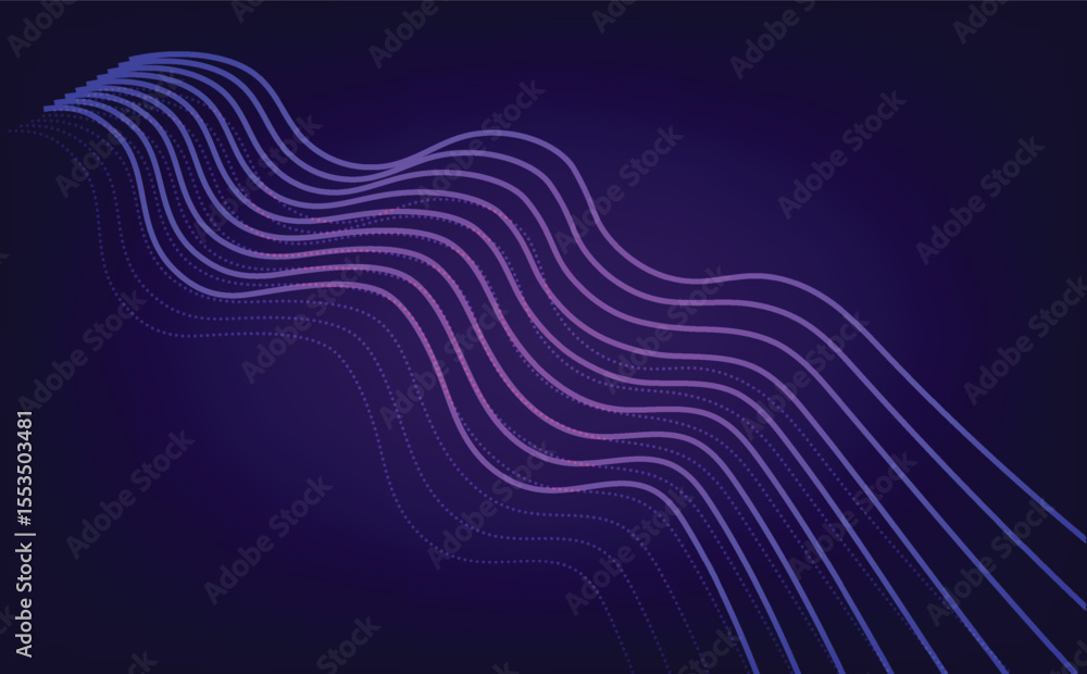 Aufkleber abstract digital background with flowing curved lines, glowing wave patterns, and gradient neon colo