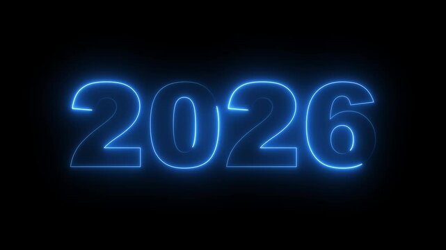 2026 neon line text. Abstract 2026 neon text animation, Glowing neon number text background. video animation . important year, important date 2026. Educational mathematics 2026 animation.