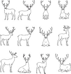 Dotted Deer Line Art: Twelve Variations for Design Projects