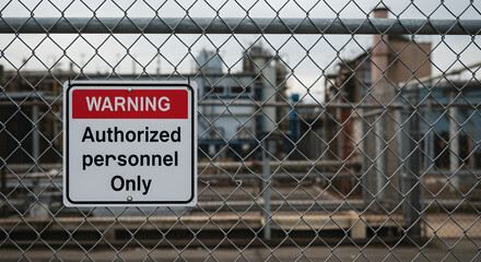 Warning Sign On Industrial Fence With Authorized Personnel Restrictions