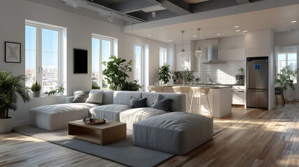 Fototapeta premium Smart home with automated cleaning system in a modern living space