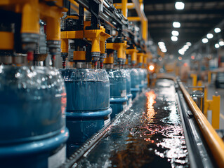 IBC totes aligned under automated filler nozzles 