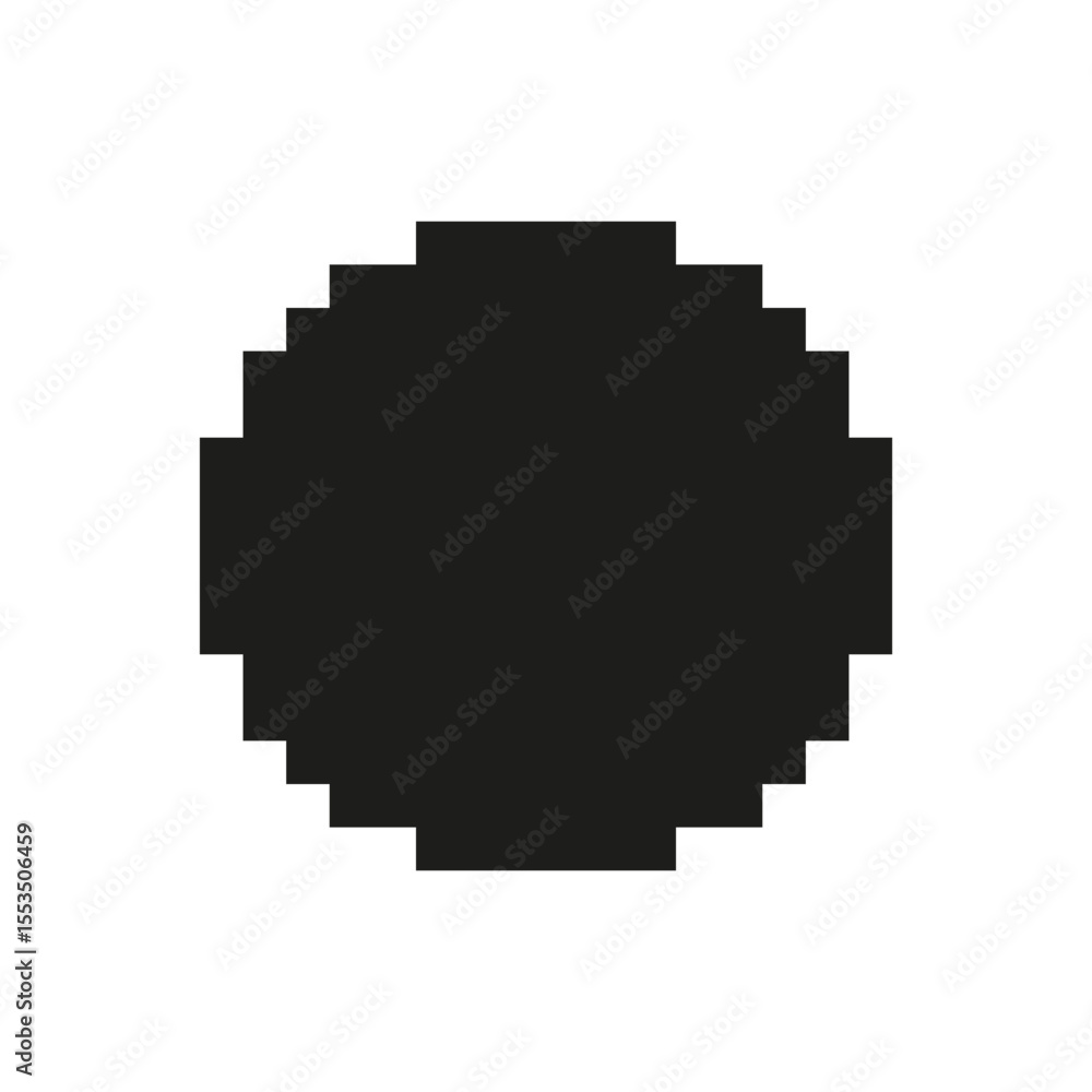 Poster black pixelated circle icon. minimalist geometric shape symbol. simple design element for digital ar