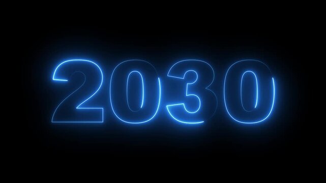 2030 neon line text. Abstract 2030 neon text animation, Glowing neon number text background. video animation . important year, important date 2030. Educational mathematics 2030 animation.