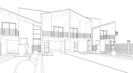 townhouse architectural sketch 3d illustration	