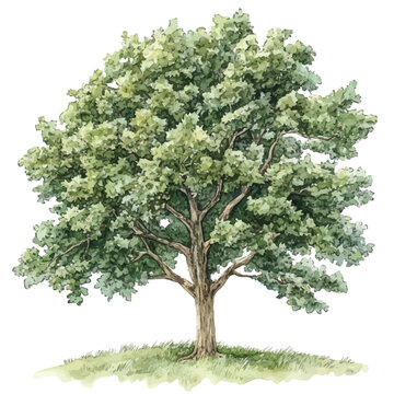 A Plane Tree, watercolor clipart vector, isolated on a white background.