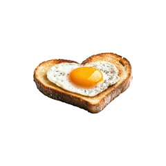  Fried Egg on Heart-Shaped Toast with Golden Yolk Isolated on White Background 