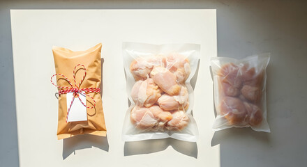 Chicken Portions Displayed Ready For Cooking In Different Packaging Style