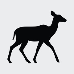 Silhouette deer walking graceful mammal black and white vector illustration