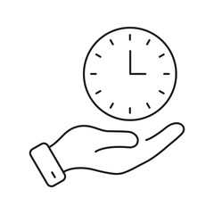 Hand Holding Clock Line Icon. Time Management, Efficiency, And Productivity Outline Symbol. Business Planning And Scheduling Concept. Editable Stroke. Isolated Vector Illustration