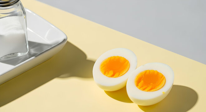 Minimalist Hard Boiled Eggs With Glass on Geometric Yellow Background