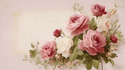 Vintage Rose Bouquet Illustration on Pastel Background
