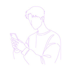 man looking at smartphone lineart ouitline illustration